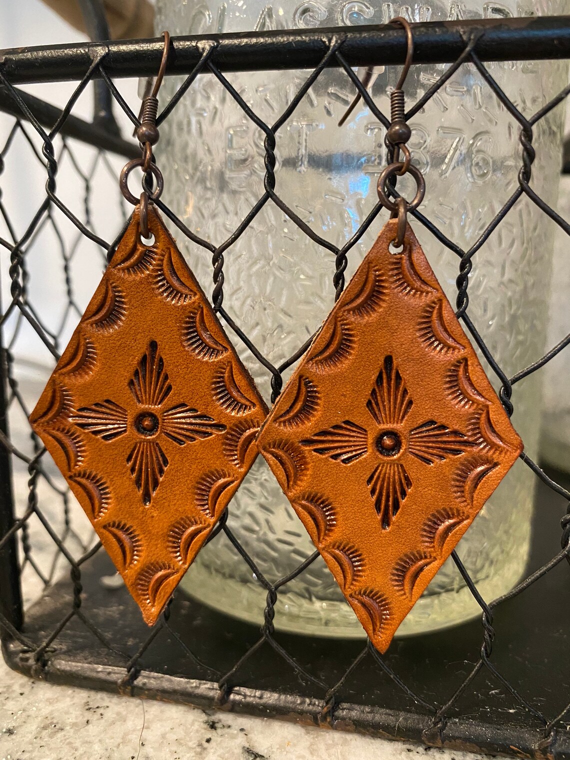 Leather Hand Stamped Earrings Etsy UK