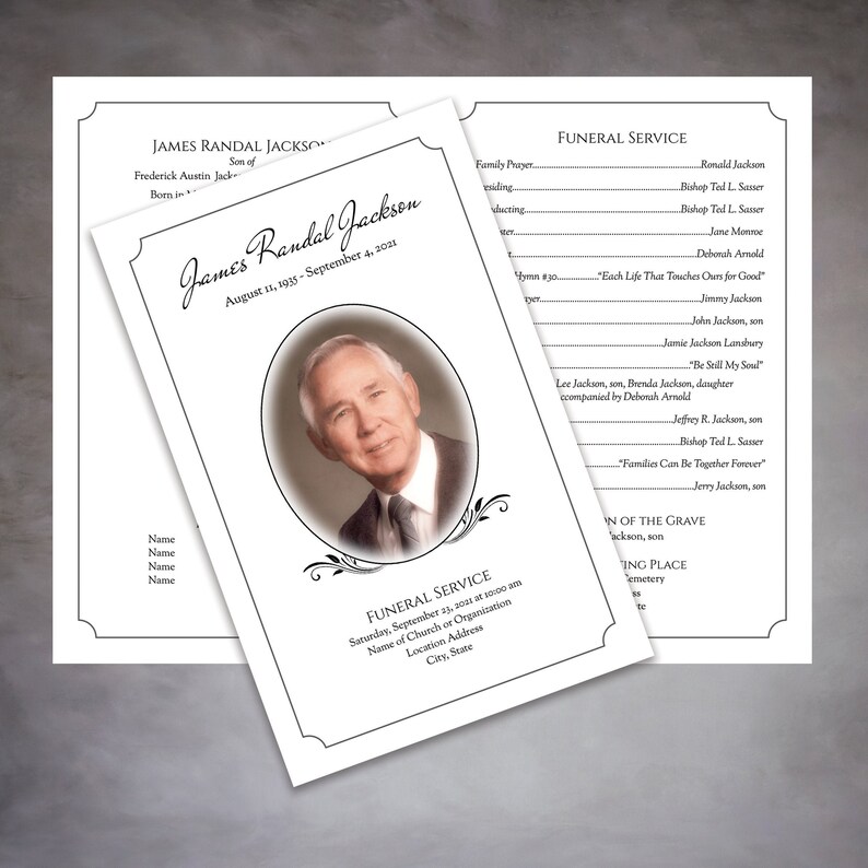 Men's Decorative Oval Funeral Program Template Google Docs Etsy