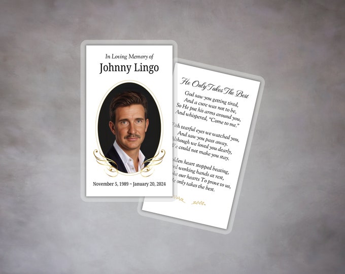 Laminated Funeral Memorial Prayer Cards with Oval Photo - Printed and Shipped