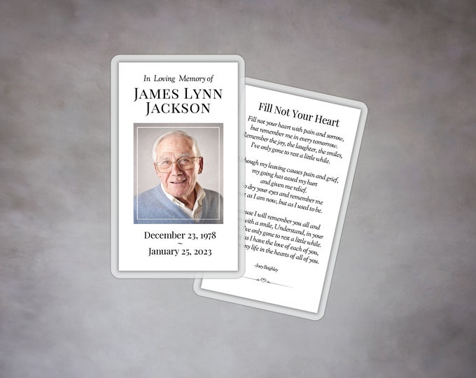 Laminated Funeral Memorial Prayer Cards with Photo   -  Printed and Shipped