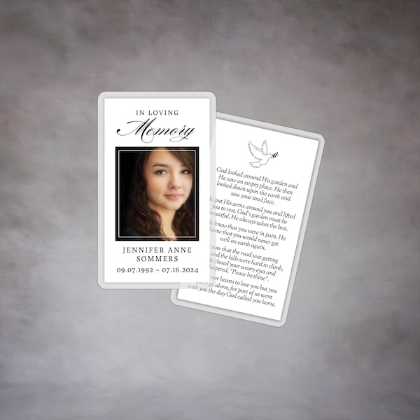 Laminated In-Loving-Memory Funeral Memorial Prayer Cards with Photo   -  Printed and Shipped