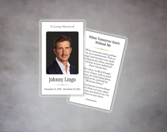 Laminated Funeral Memorial Prayer Cards with Portrait Photo - Printed and Shipped