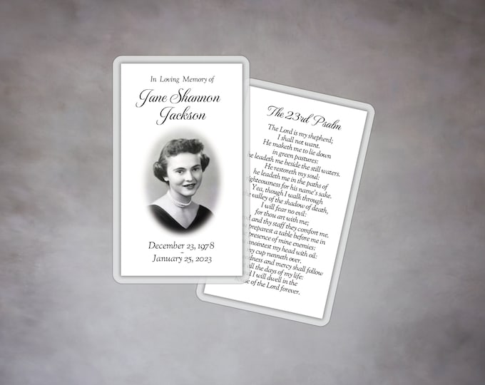 Laminated Funeral Memorial Prayer Cards with Oval Vignette Photo - Printed and Shipped