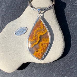 Large Fiery Flame Agate Pendant, Seam Agate Pendant, Handmade in 925 Sterling Silver, Flame Agate Jewellery, Flame Agate Gift!