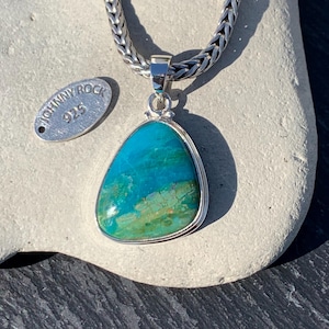 Peruvian Blue Opal Pendant, Handmade in 925 Sterling Silver, Rare Andean Opal Jewellery