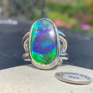 AA Grade Ammolite Ring, Ammolite Statement Ring, Handmade in 925 Sterling Silver, Top Quality Ammolite Jewellery, Biogenic Gemstone