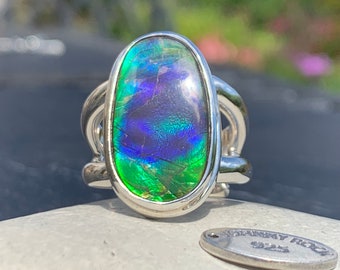 AA Grade Ammolit Ring, handgefertigt aus 925 Sterling Silber, biogenen Edelstein, verstellbares Band