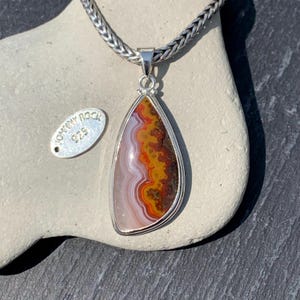 Fiery Flame Agate Pendant, Seam Agate Pendant, Large Agate Pendant, Handmade in 925 Sterling Silver, Flame Agate Jewellery, Flame Agate Gift