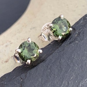 Faceted Moldavite Stud Earrings, Handmade in 925 Sterling Silver, Moldavite Earrings, Moldavite Jewellery, Moldavite Gift