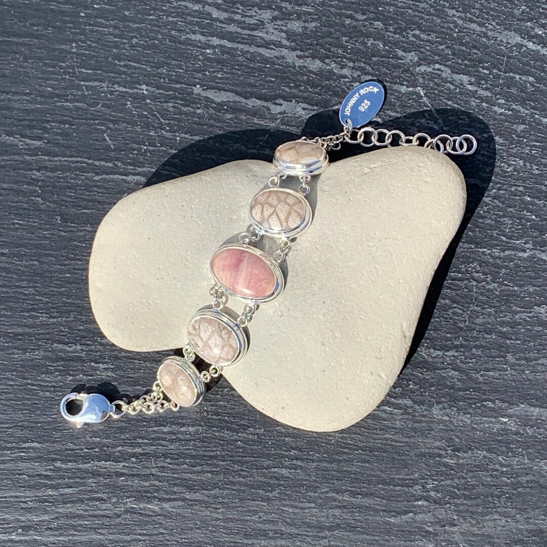 Beetroot Stone and Tisbury Coral Bracelet, Handmade in 925 Sterling ...