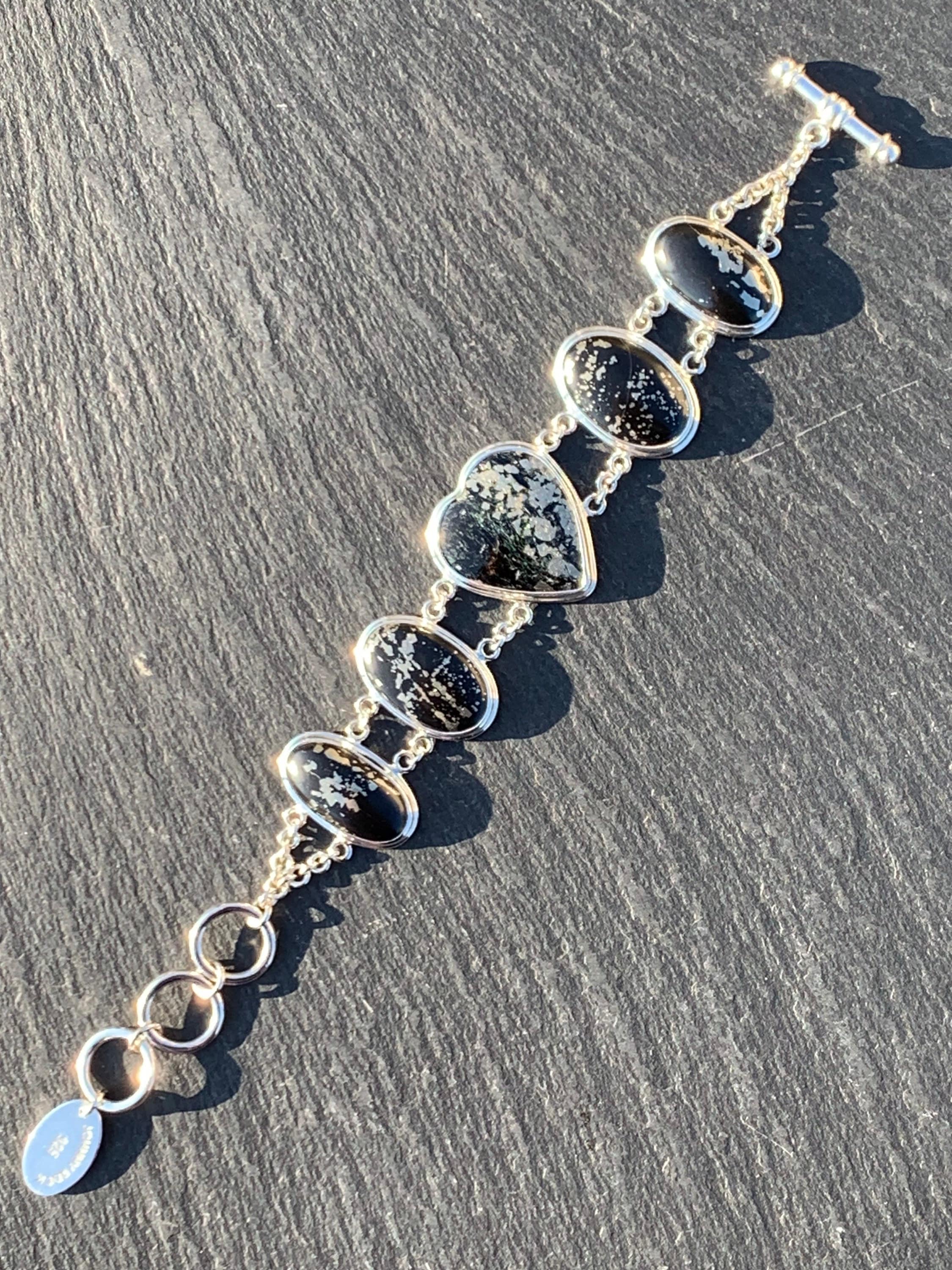 Black Quartz Pyrite Bracelet, Dark Crystal Heart Bracelet