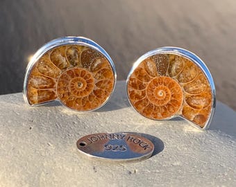 Madagascan Ammonite Cuff Links, Cretaceous Fossil, Handmade in 925 Sterling Silver, Ammonite Cufflinks