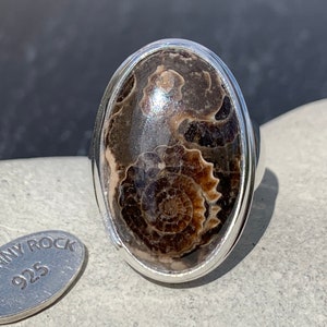 Marston Magna Marble Ammonite Oval Statement Ring, Handmade in 925 Sterling Silver, UK fossil!