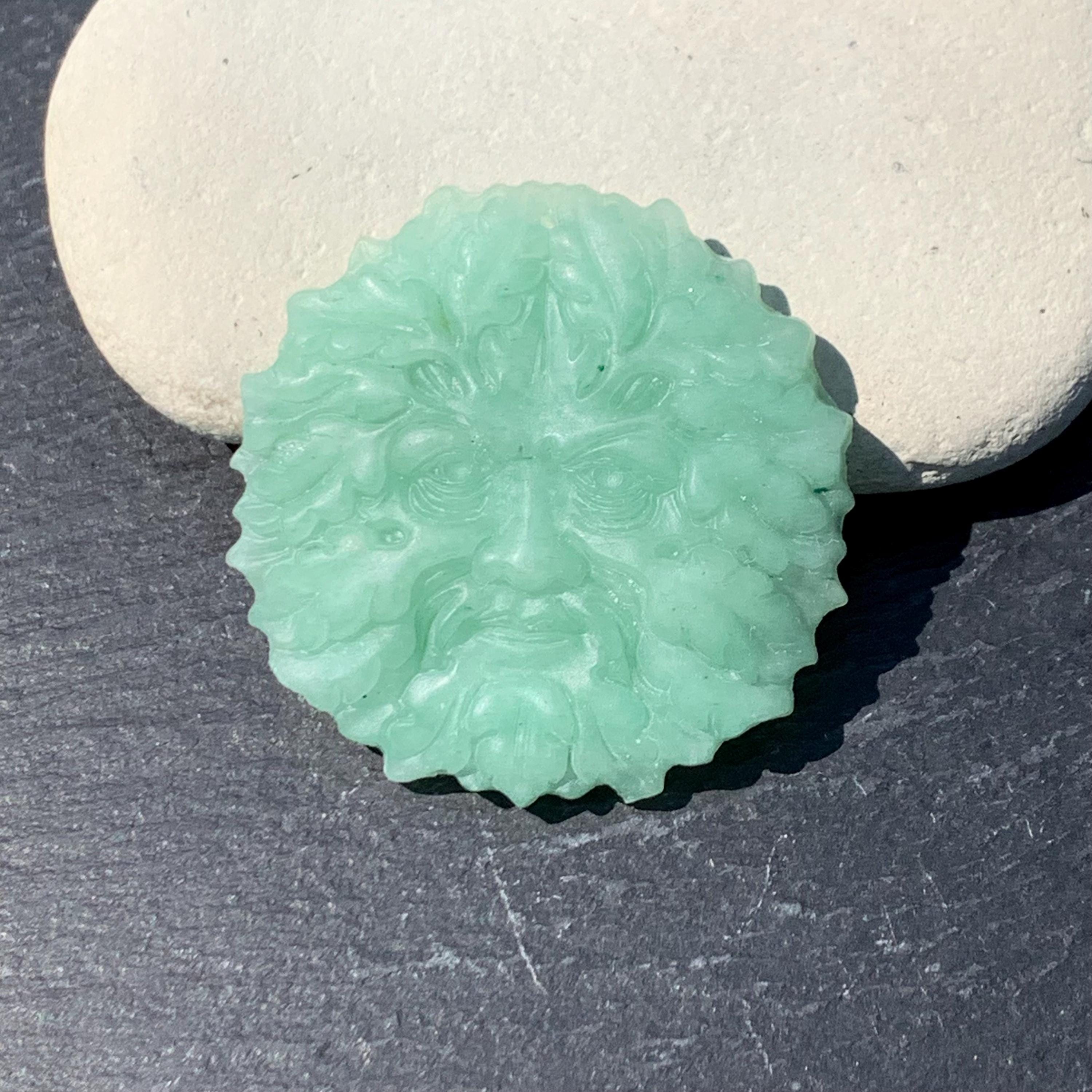 Green Aventurine Green Man Carving, Lucky Palm Stone, African