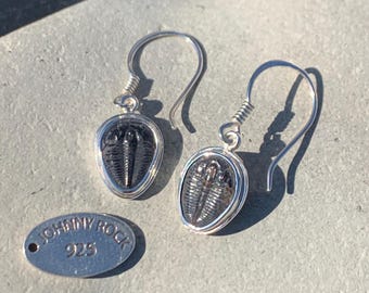 Elrathia Kingii Trilobite Fossil Earrings, Handmade in 925 Sterling Silver, Trilobite Jewellery