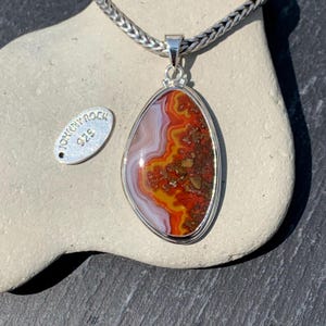 Fiery Flame Agate Pendant, Seam Agate Pendant, Large Agate Pendant, Handmade in 925 Sterling Silver, Flame Agate Jewellery, Flame Agate Gift