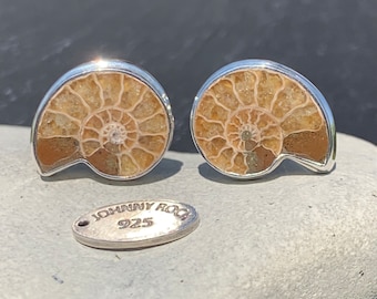 Madagascan Ammonite Cuff Links, Cretaceous Fossil, Handmade in 925 Sterling Silver, Ammonite Cufflinks