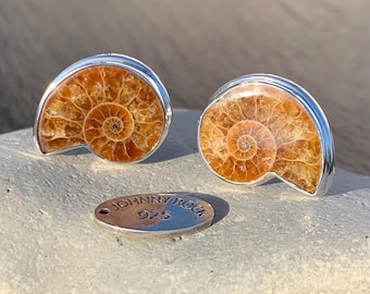 Madagascan Ammonite Cuff Links, Cretaceous Fossil, Handmade in 925 Sterling Silver, Ammonite Cufflinks