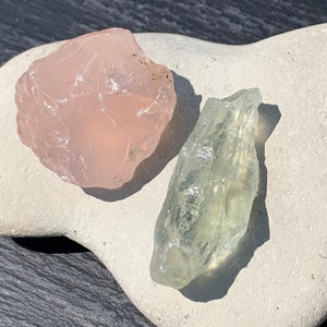 Natural Prasiolite & Rose Quartz Specimens, Set Of 2