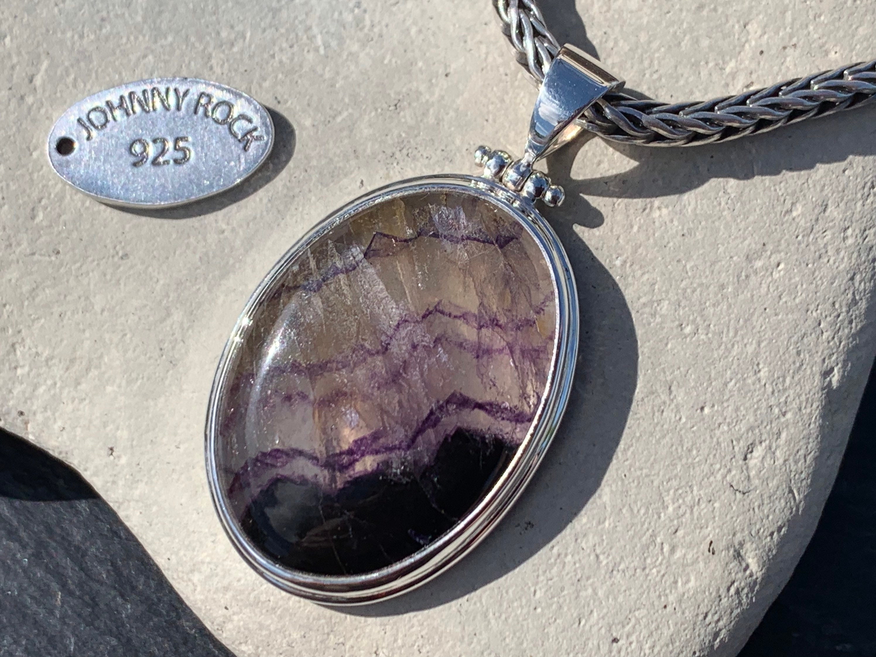 Blue John Oval Cabochon Pendant Handmade in 925 Sterling Silver