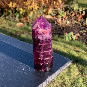 Purple Banded Fluorite Tower, Fluorite Crystal Round Tower, Unusual Colour, Magenta Fluorite, Fluorite Meditation Tower