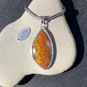 Fiery Flame Agate Pendant, Large Seam Agate Pendant, Handmade in 925 Sterling Silver, Flame Agate Jewellery, Flame Agate Gift!