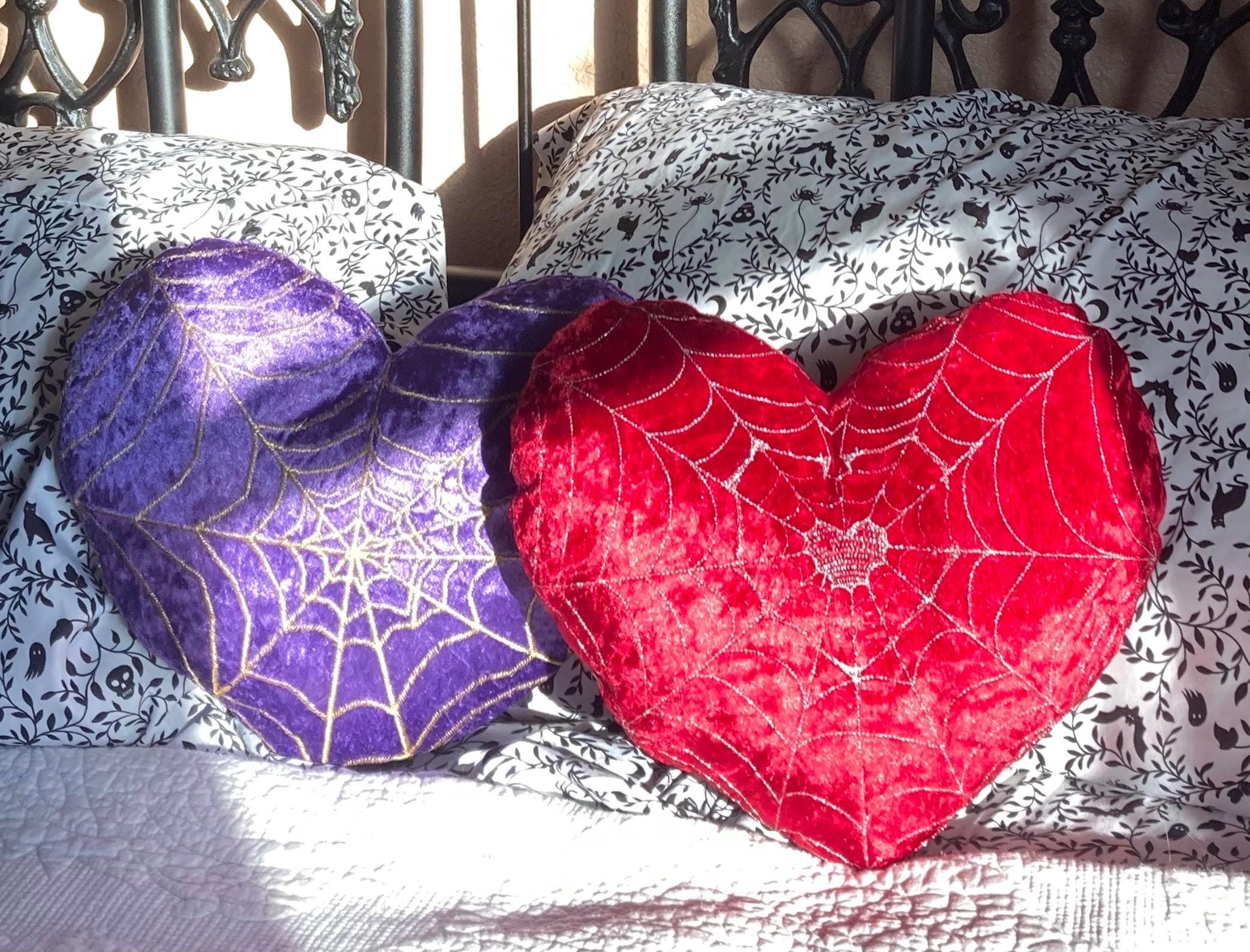Valloween Heart Shaped Pillow, Gothic Valentines Day Pillow, Dark Valentines Day Decor