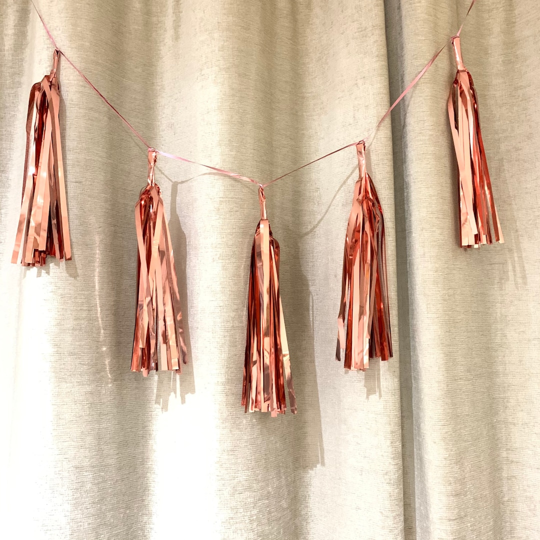 Balloon Tassels Large Rose Gold & Wht Met