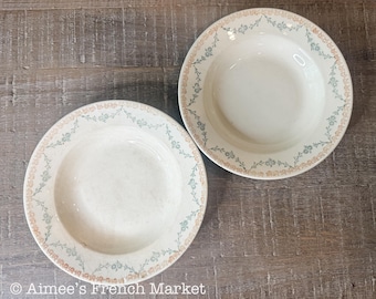 Antique French Faience Soup Bowls – Burnt Orange Green Floral Pair