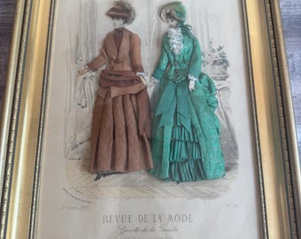 Unique French Fashion Art Piece - Framed La Mode Illustrée - Fabric Embellished