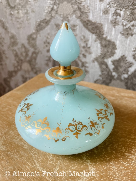Antique French Blue Opaline Perfume Bottle - image 2