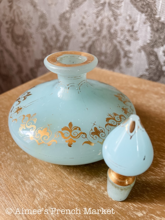Antique French Blue Opaline Perfume Bottle - image 1