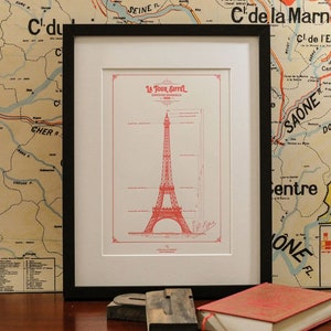 French Art Print Original Blueprint of the Eiffel Tower, Vertical/Full Handmade in Paris image 1