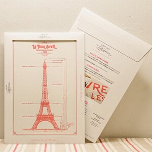 French Art Print Original Blueprint of the Eiffel Tower, Vertical/Full Handmade in Paris image 4