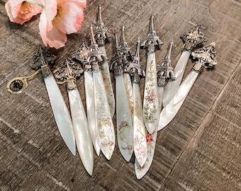 Rare Antique/Vintage Paris French Souvenir Mother of Pearl Letter Openers, c. 1900s