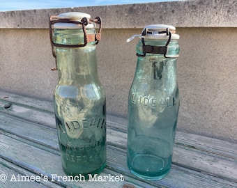 Rare French Vintage Preserves Bottles L'Idéal with porcelain cap - 1920s