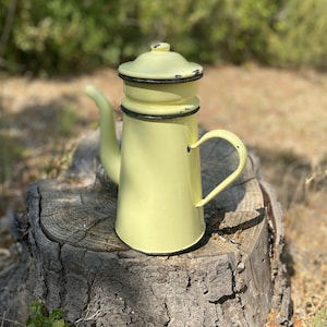 French Vintage Enamelware Coffee Pot, Yellow, 4 pieces - c. 1920s