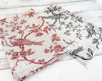 Handmade French Linen Tableware - The Oiseau/Bird Collection - Tablecloths, Napkins and Tablerunner