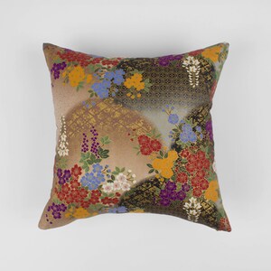 Funda de almohada japonesa – Funda de almohada colorida – Estampado floral japonés – Cojín decorativo – Detalles dorados – Funda de cojín decorativa