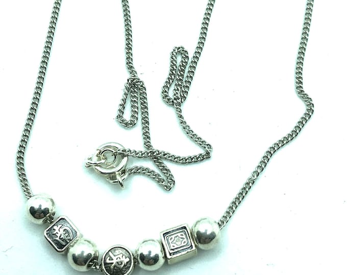 Delicate sterling silver beaded mahjong necklace