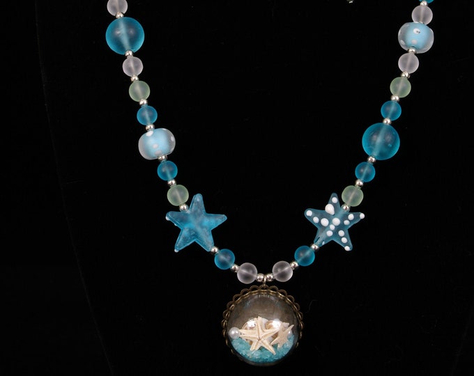 Sea glass sea side beach bead necklace