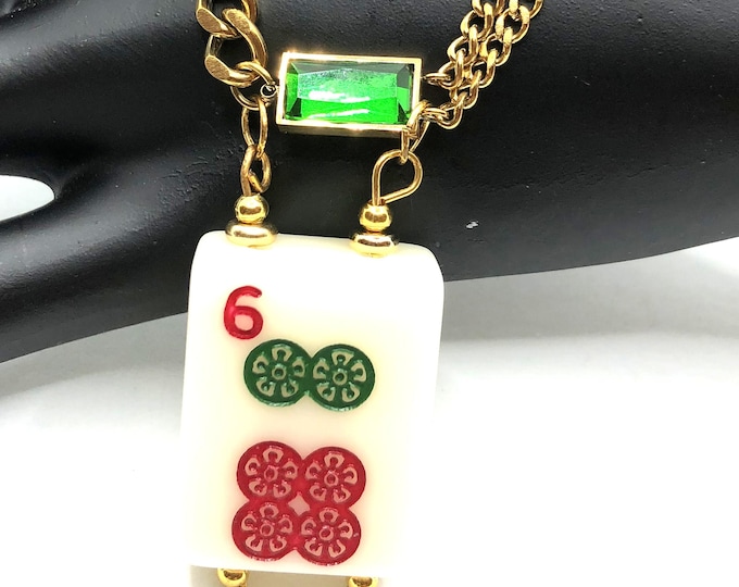 Unusual Golden Chain Necklace with Mahjong Tile