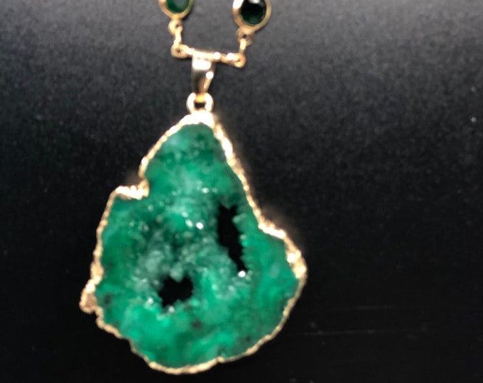 20" necklace with green druzy pendant
