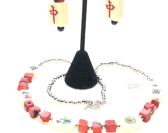 Mahjong bracelet earring set