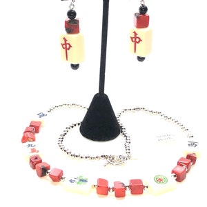 Mahjong bracelet earring set