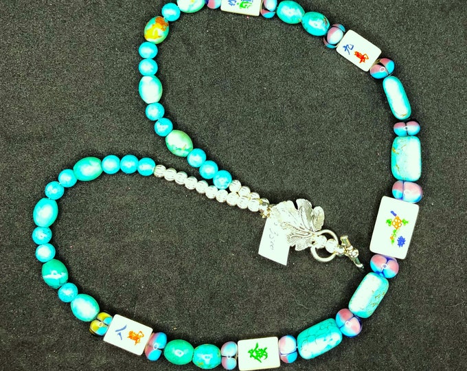 Aqua mahjong necklace