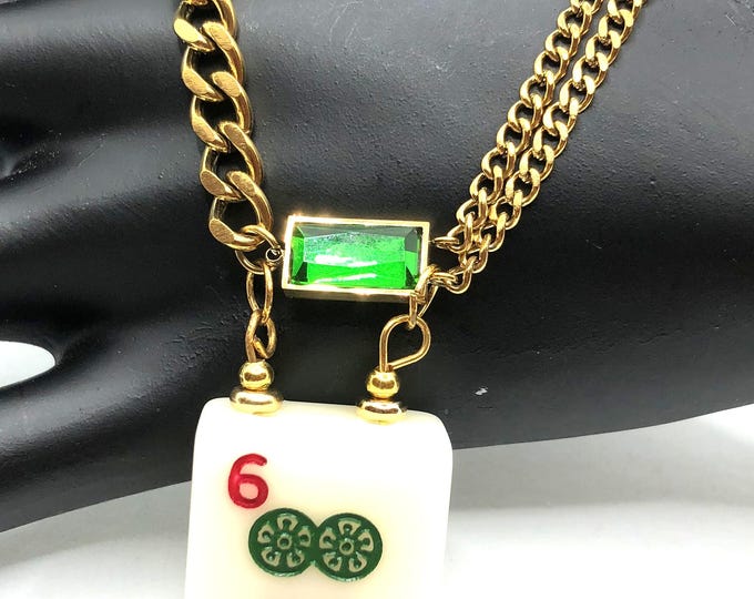 Unusual Golden Chain Necklace with Mahjong Tile