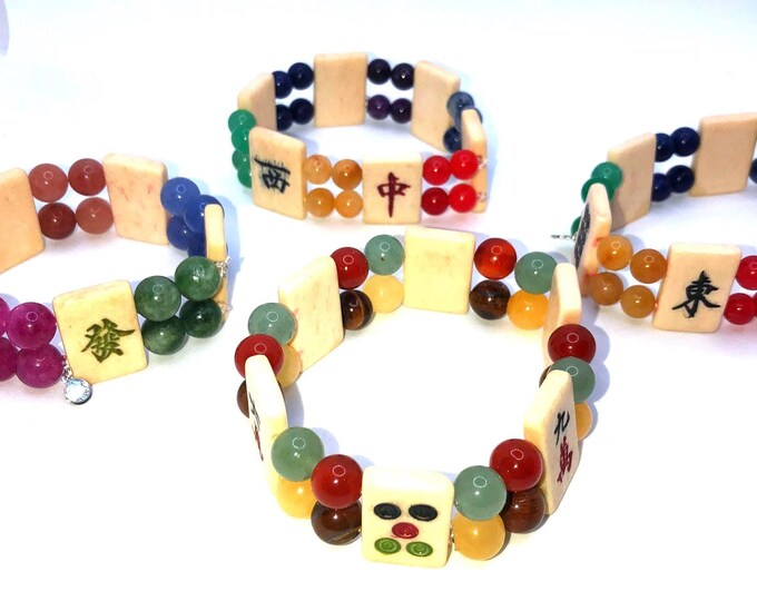 Mahjong tile bracelets with chakra beads