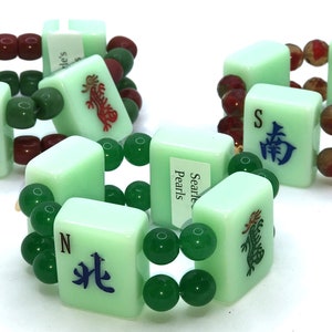 Green mahjong tile stretch bracelets