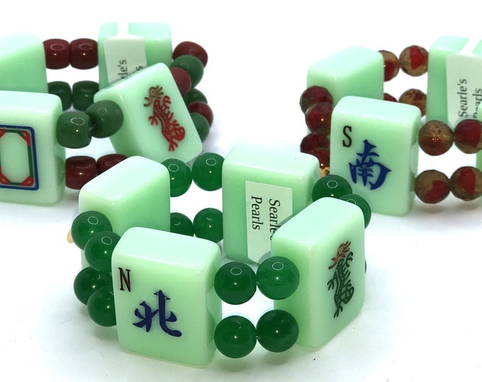 Green mahjong tile stretch bracelets